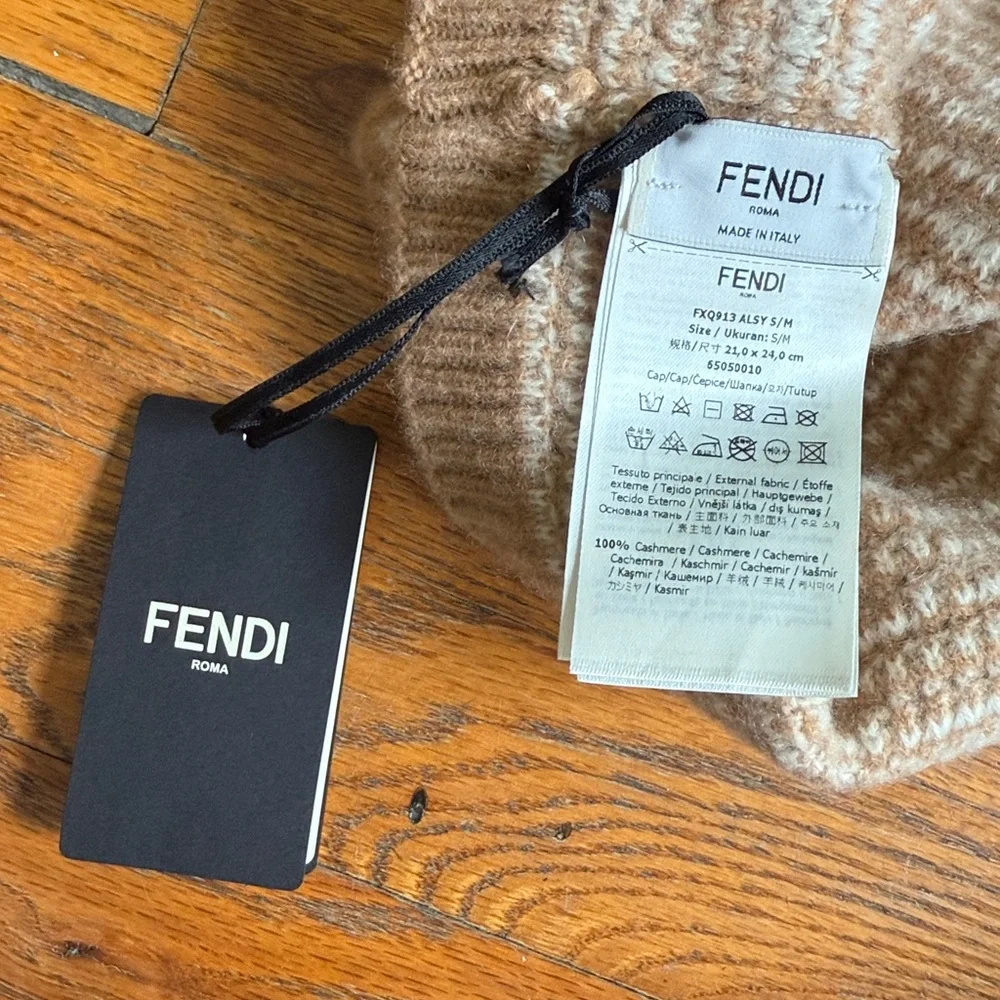 FENDI FF Jacquard Monogram Cashmere Beanie Hat